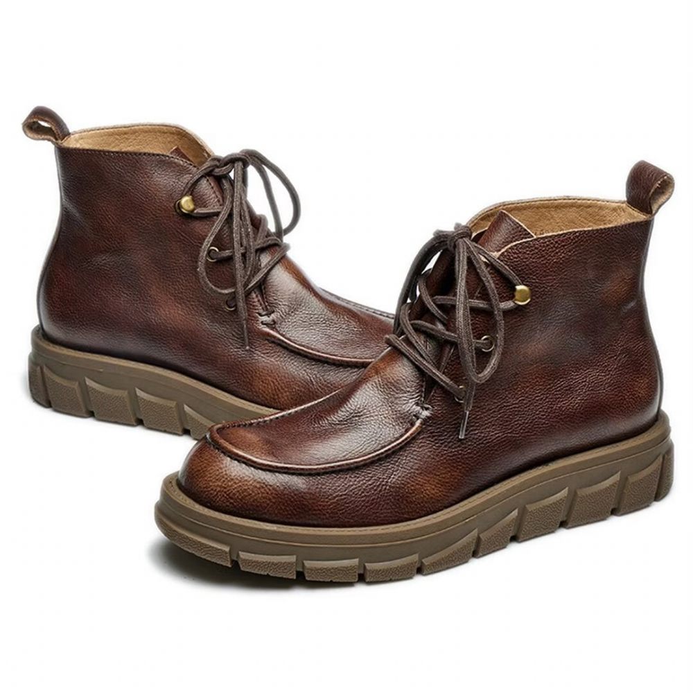 Bottes Pour Hommes Cuir À Lacets - Brun