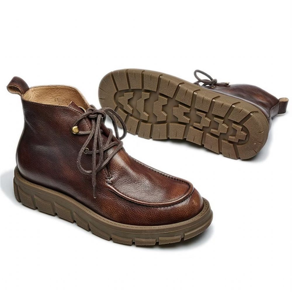 Bottes Pour Hommes Cuir À Lacets - Brun