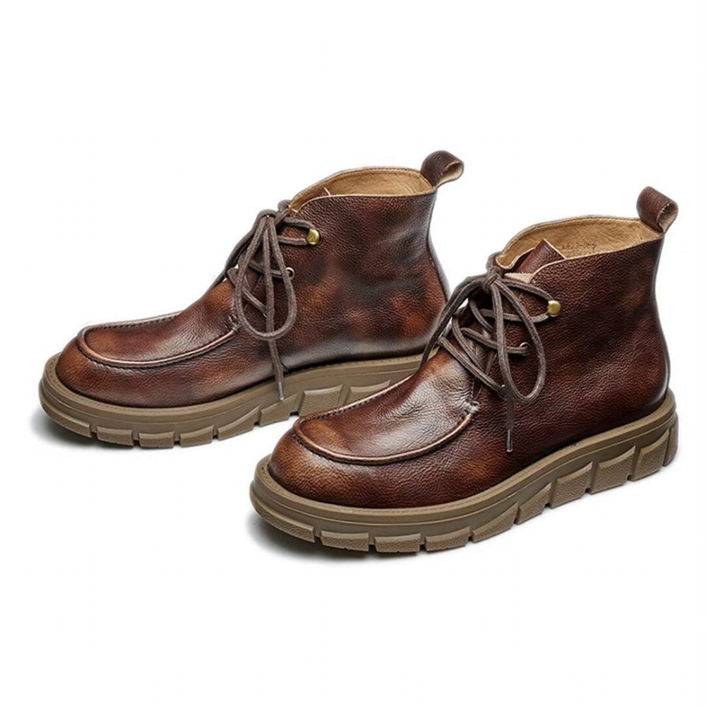 Bottes Pour Hommes Cuir À Lacets - Brun