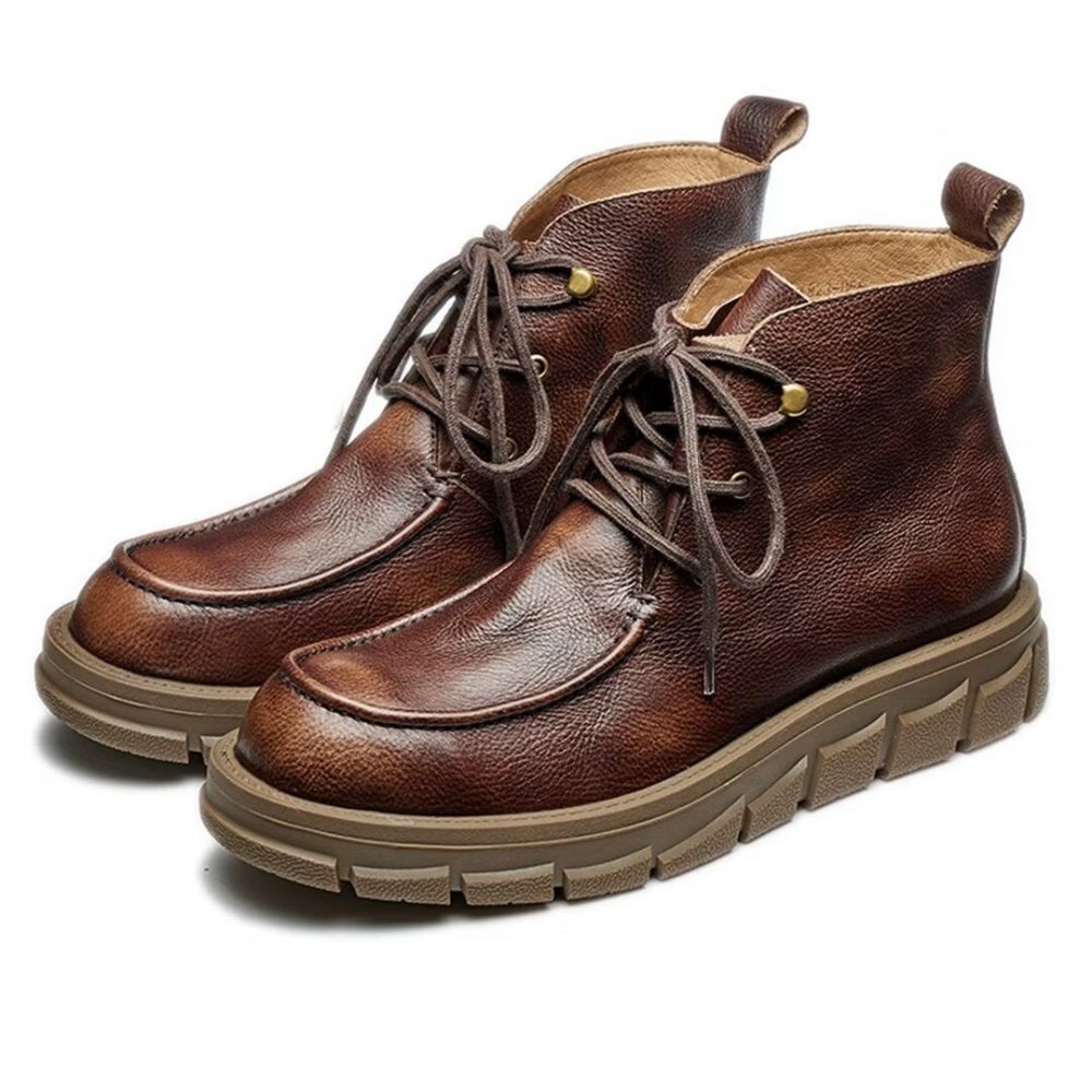 Bottes Pour Hommes Cuir À Lacets - Brun