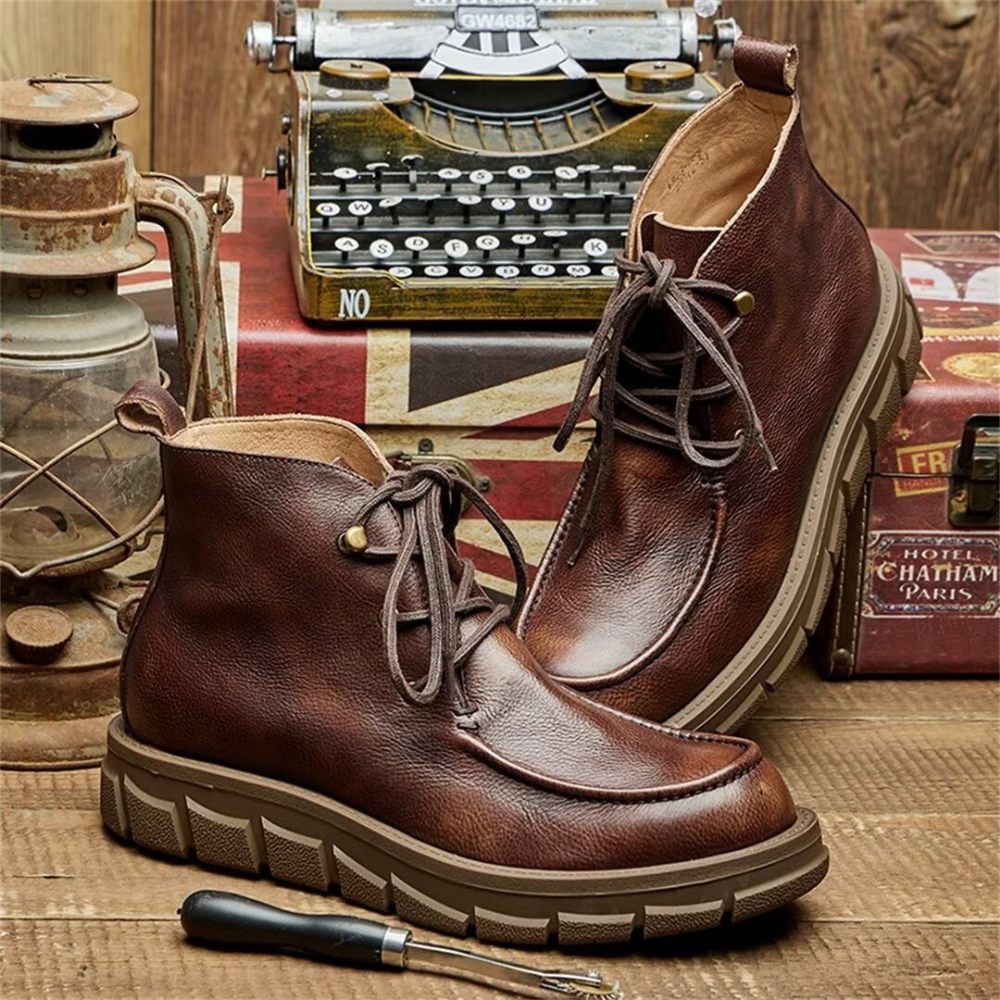 Bottes Pour Hommes Cuir À Lacets - Brun