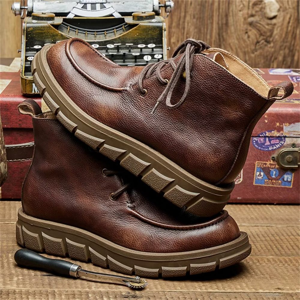 Bottes Pour Hommes Cuir À Lacets - Brun