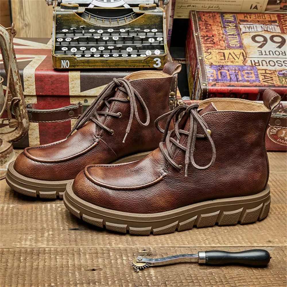 Bottes Pour Hommes Cuir À Lacets - Brun