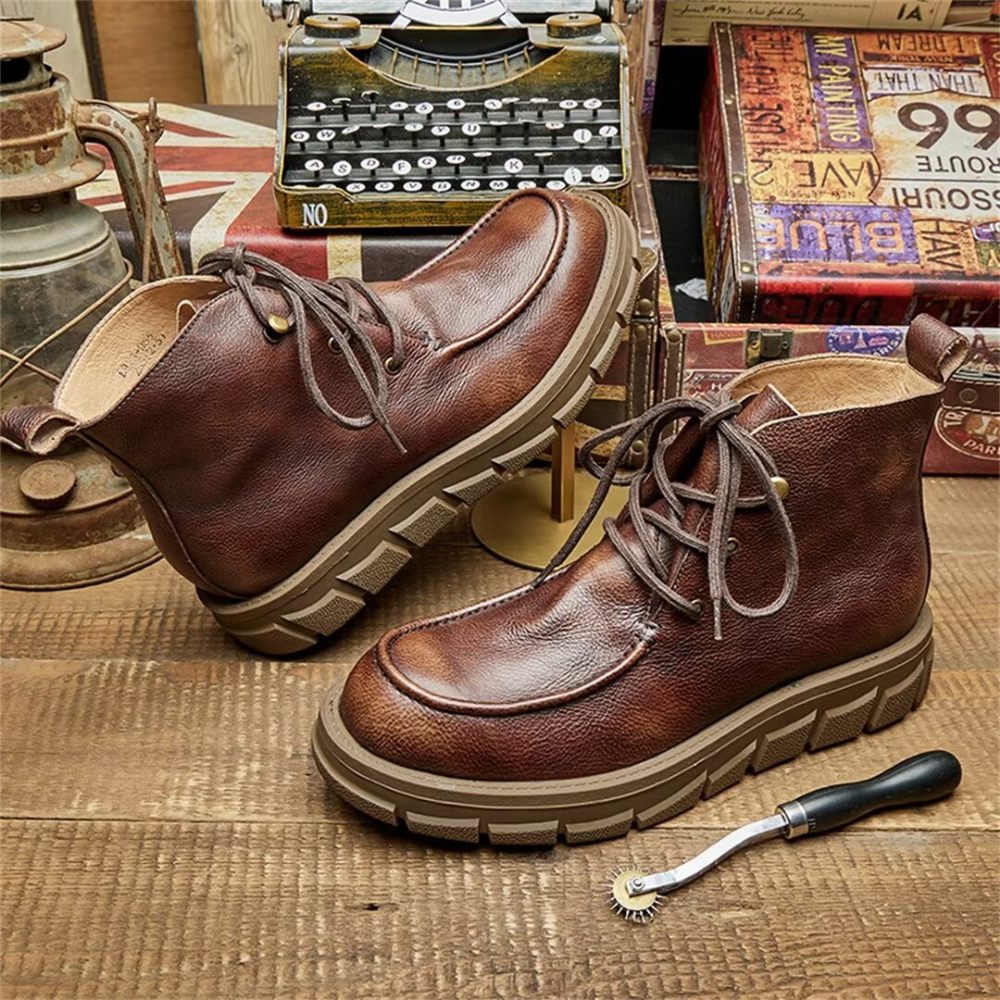 Bottes Pour Hommes Cuir À Lacets - Brun