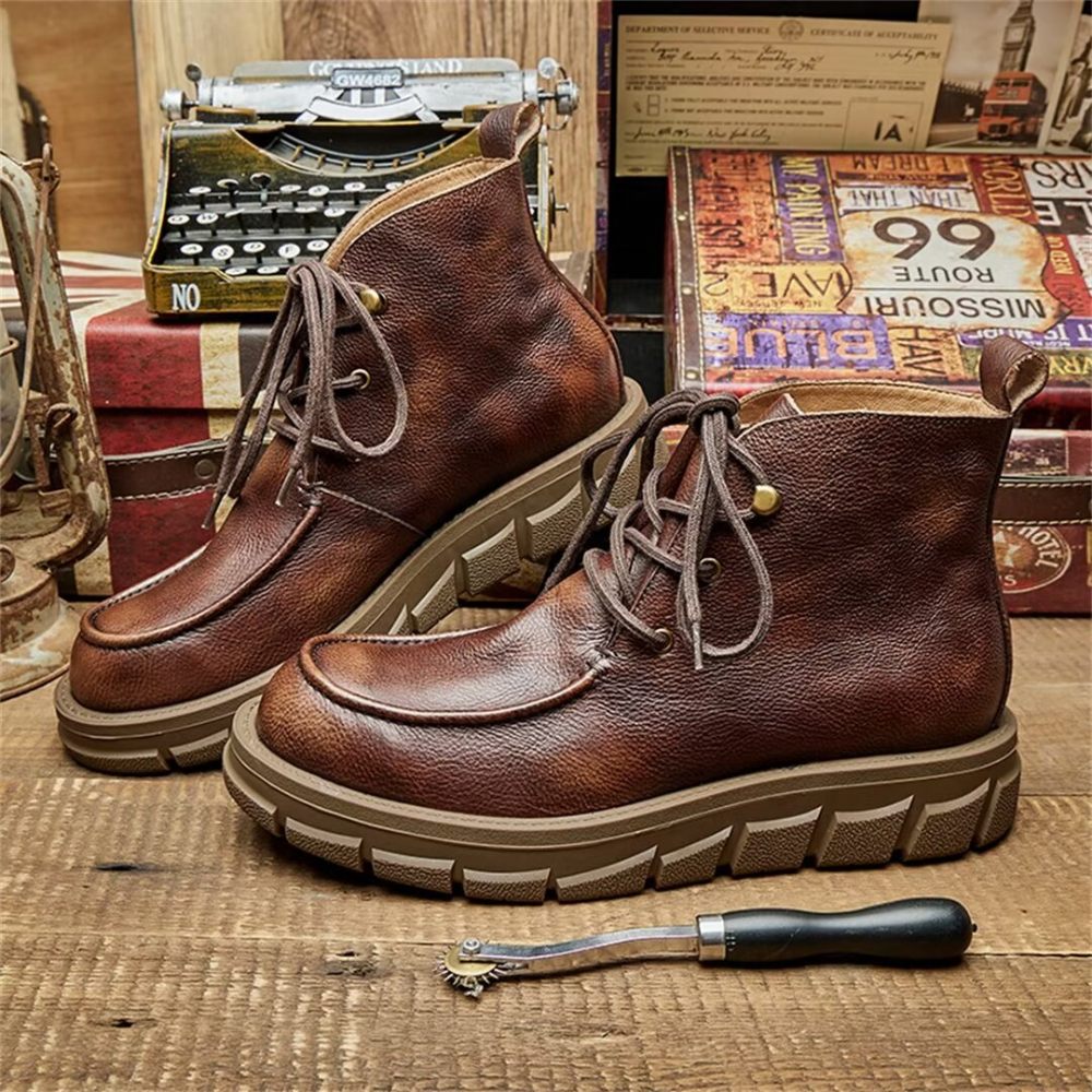 Bottes Pour Hommes Cuir À Lacets - Brun