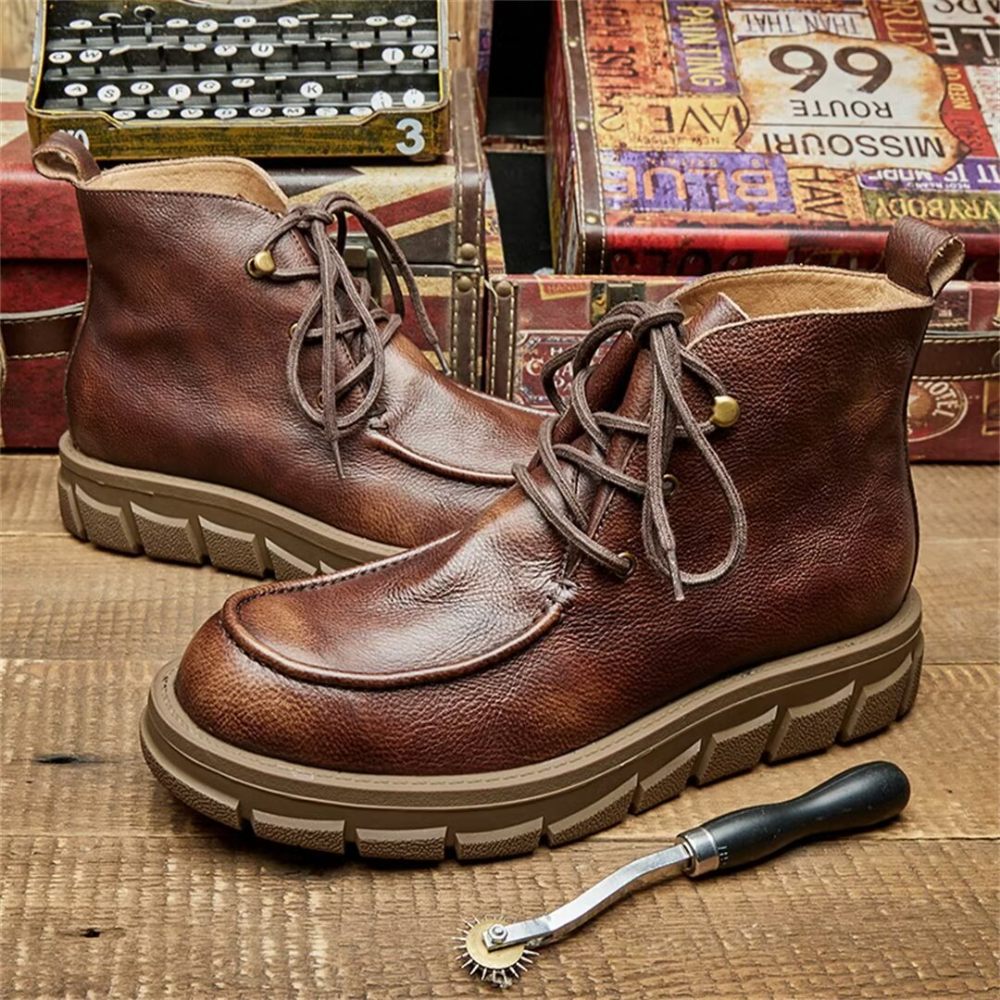 Bottes Pour Hommes Cuir À Lacets - Brun