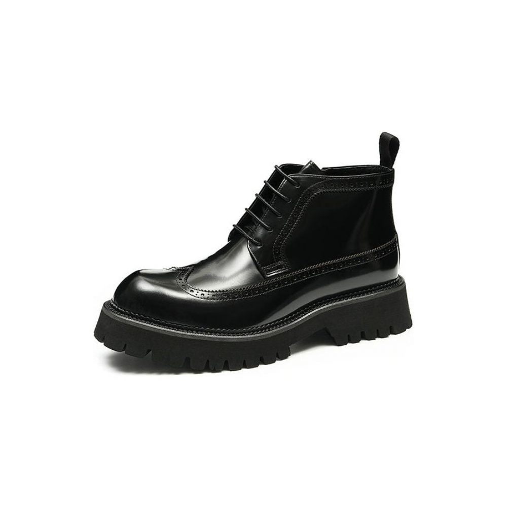 Bottes Pour Hommes Cuir À Lacets Chics - Noir