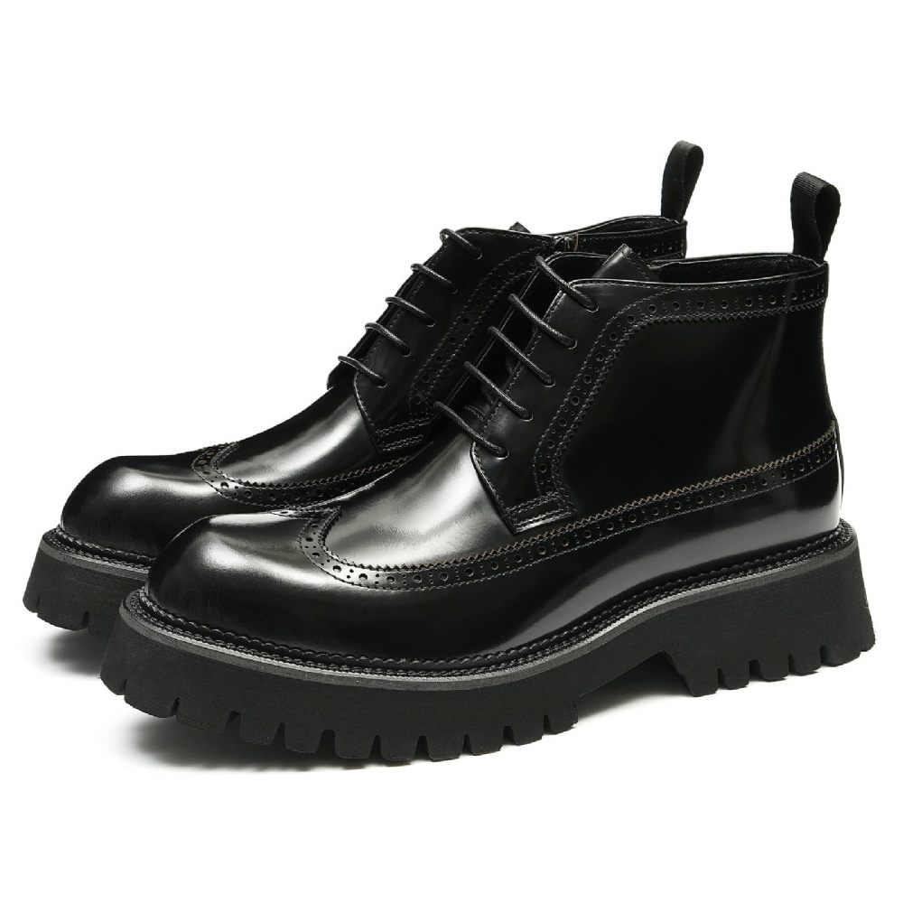 Bottes Pour Hommes Cuir À Lacets Chics - Noir