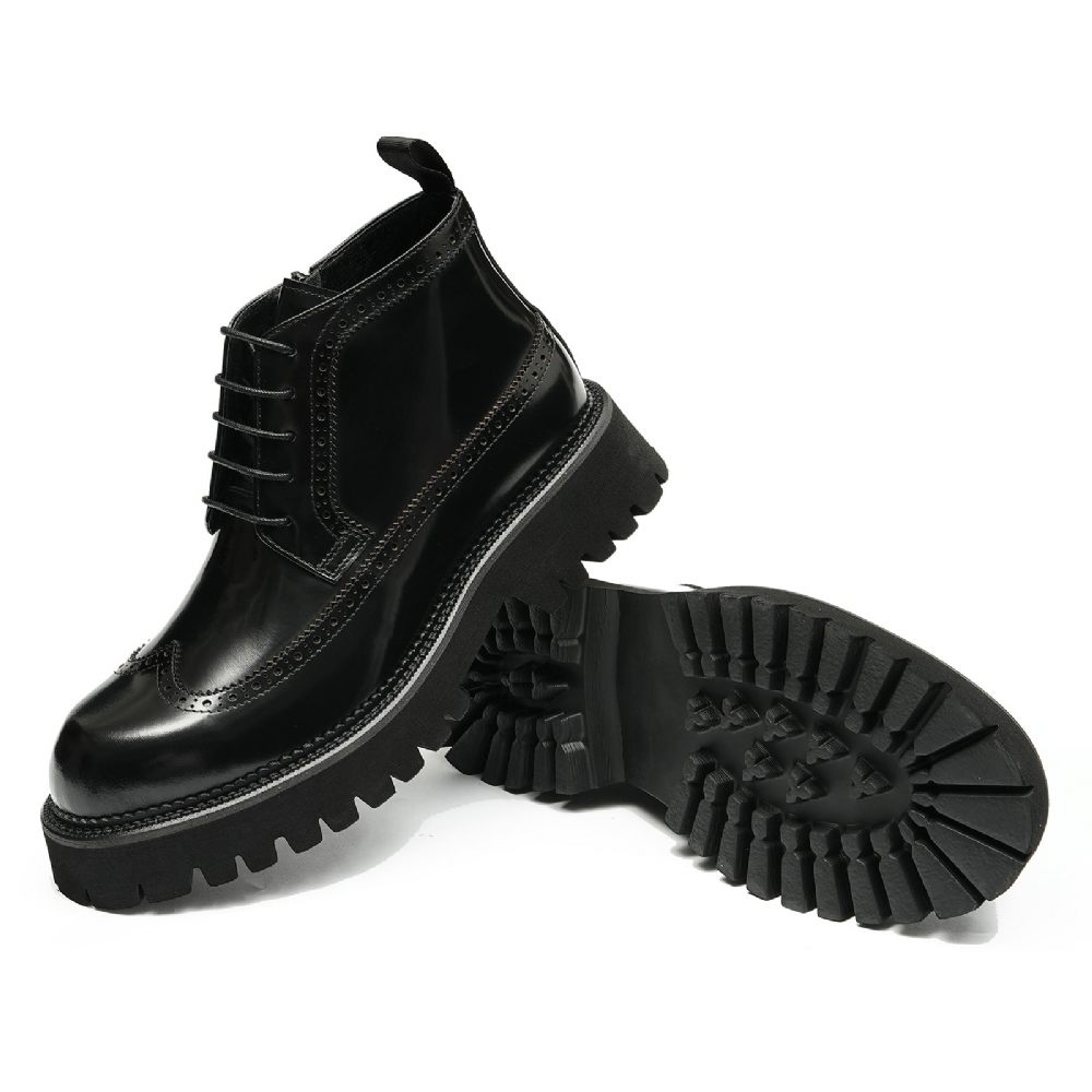 Bottes Pour Hommes Cuir À Lacets Chics - Noir