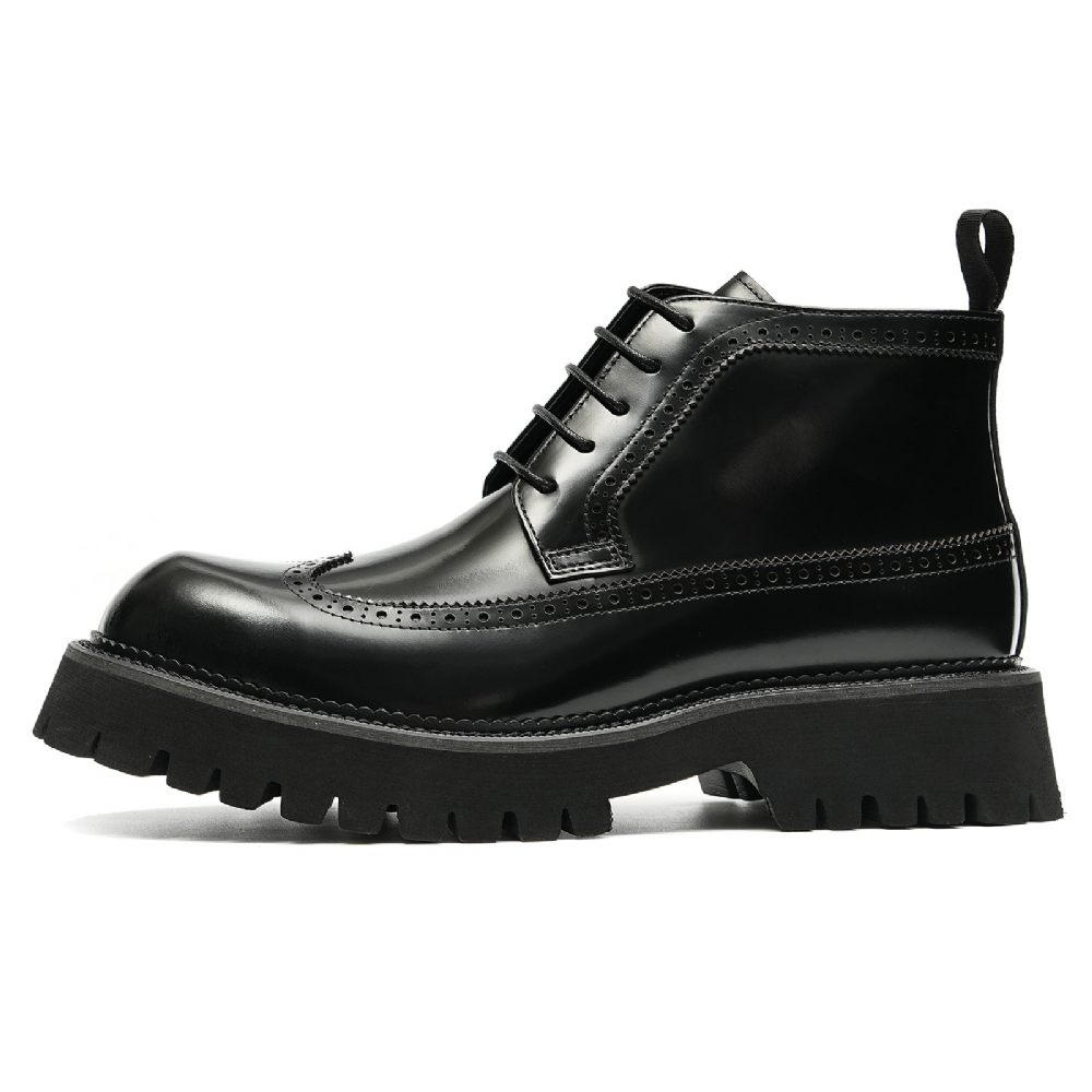 Bottes Pour Hommes Cuir À Lacets Chics - Noir