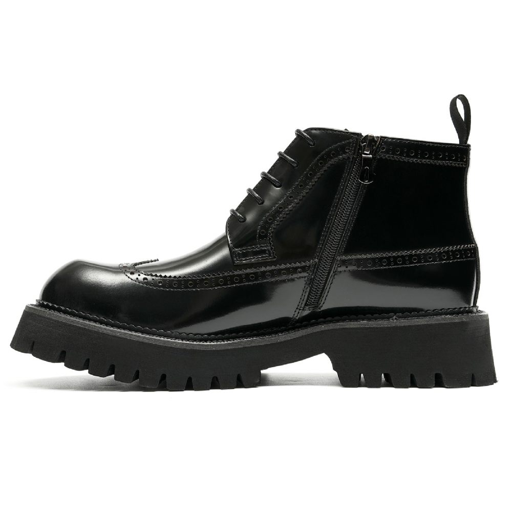 Bottes Pour Hommes Cuir À Lacets Chics - Noir