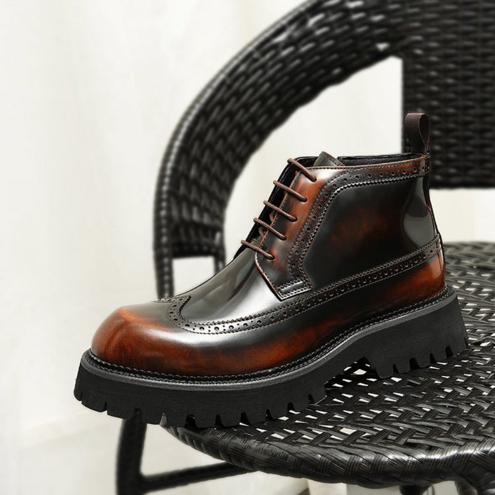 Bottes Pour Hommes Cuir À Lacets Chics - Café