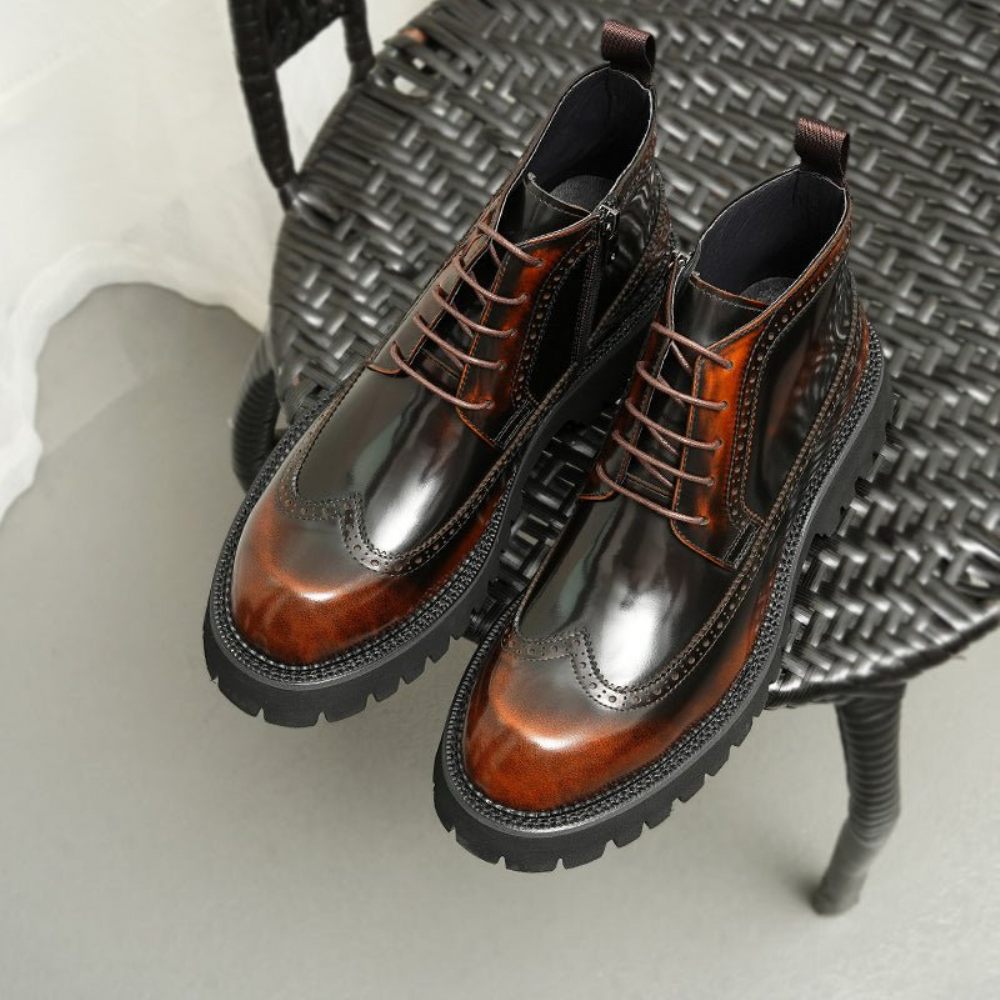 Bottes Pour Hommes Cuir À Lacets Chics - Café