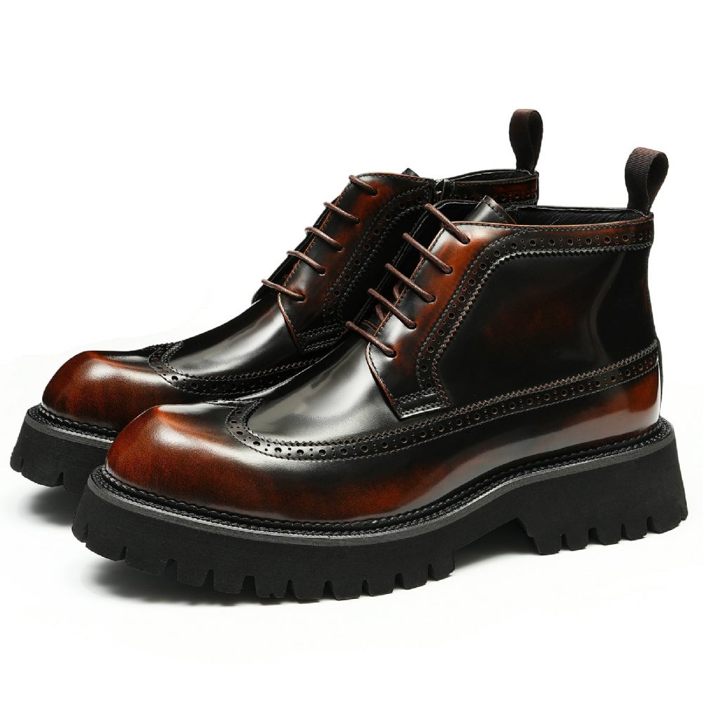 Bottes Pour Hommes Cuir À Lacets Chics - Café