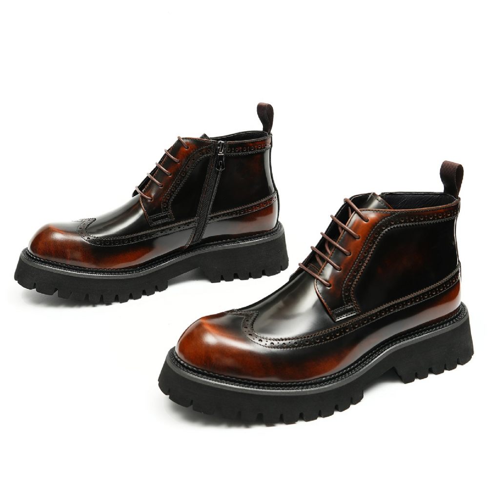 Bottes Pour Hommes Cuir À Lacets Chics - Café