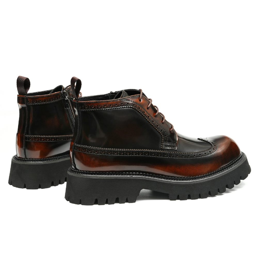 Bottes Pour Hommes Cuir À Lacets Chics - Café