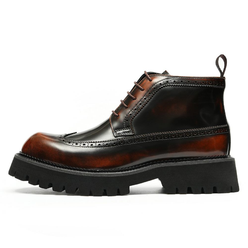 Bottes Pour Hommes Cuir À Lacets Chics - Café