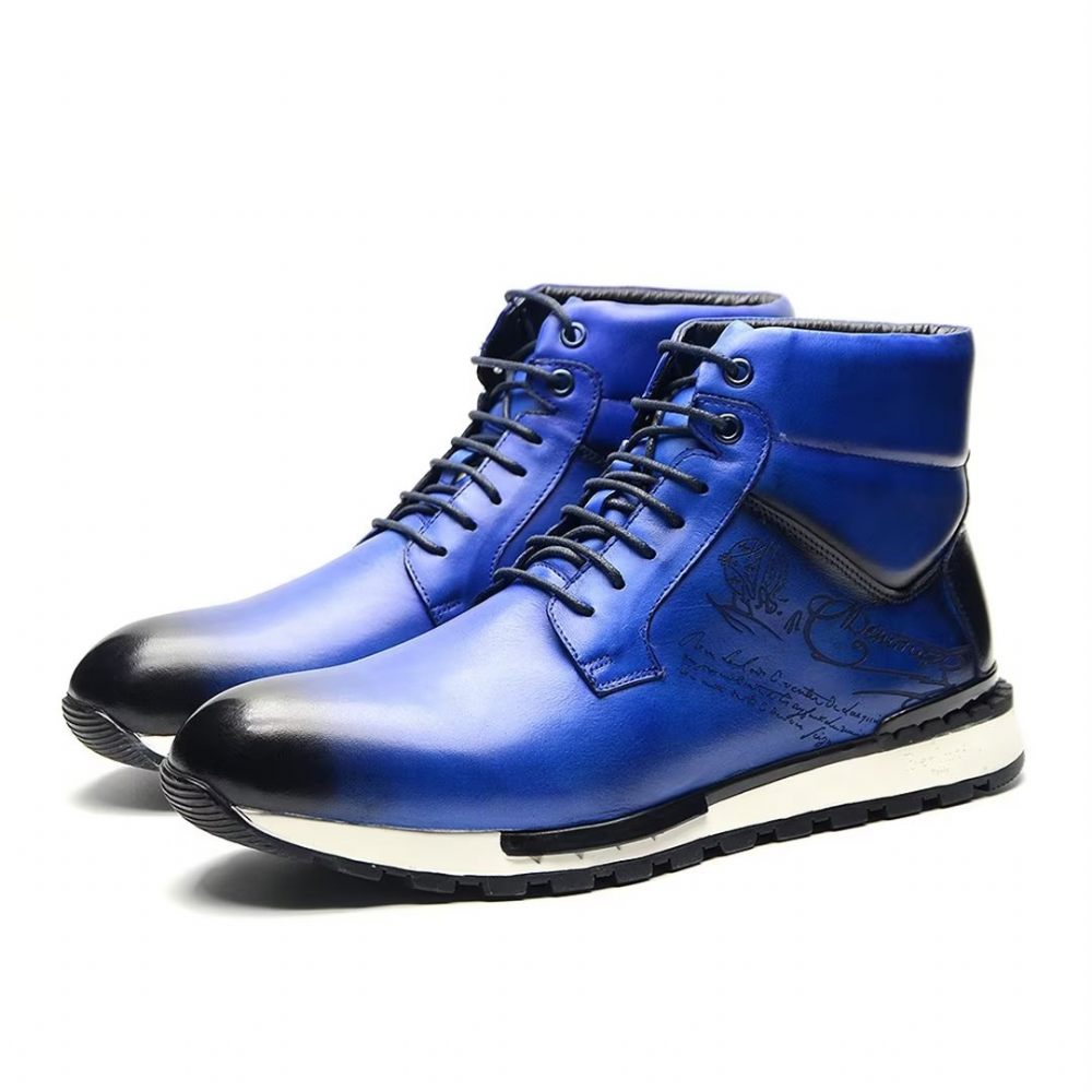 Bottes Pour Hommes Cuir Style Robuste - Bleu