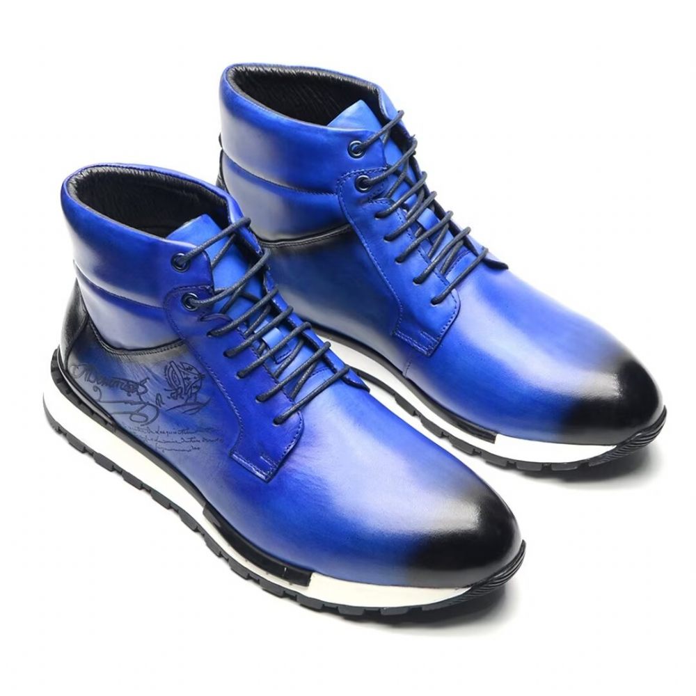 Bottes Pour Hommes Cuir Style Robuste - Bleu