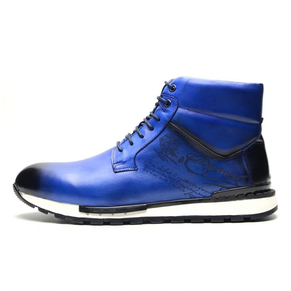 Bottes Pour Hommes Cuir Style Robuste - Bleu