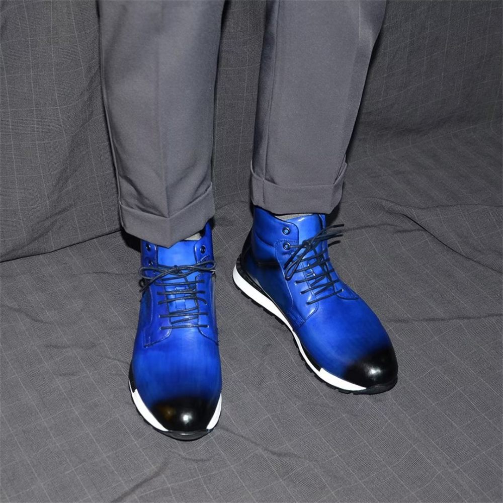 Bottes Pour Hommes Cuir Style Robuste - Bleu