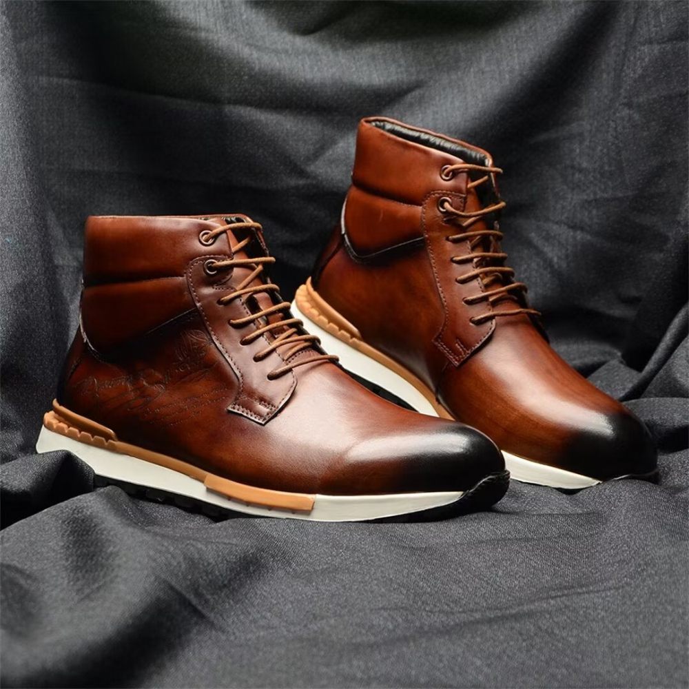 Bottes Pour Hommes Cuir Style Robuste - Marron