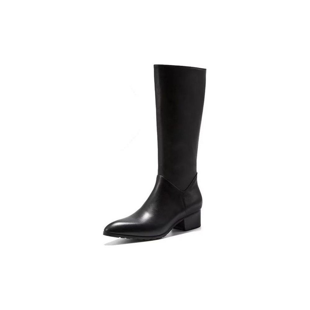 Bottes Pour Hommes Cuir À Talons Hauts Bout Pointu Chic