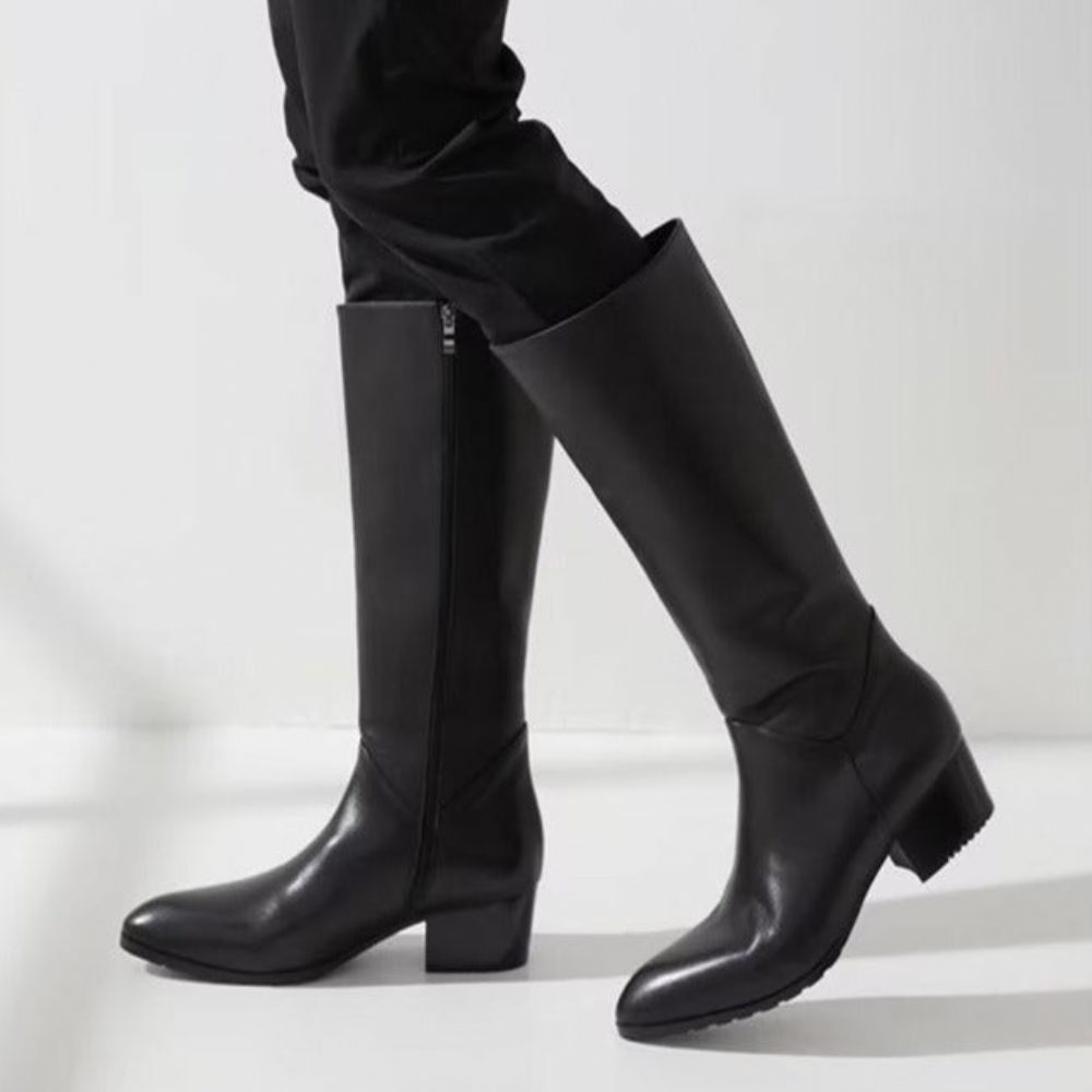 Bottes Pour Hommes Cuir À Talons Hauts Bout Pointu Chic - Noir