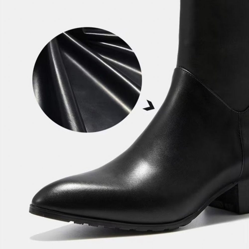 Bottes Pour Hommes Cuir À Talons Hauts Bout Pointu Chic - Noir