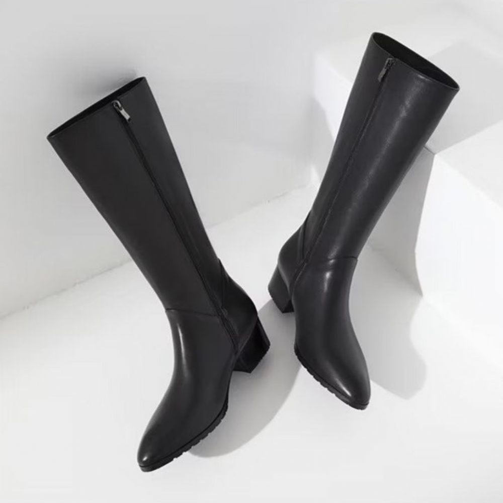 Bottes Pour Hommes Cuir À Talons Hauts Bout Pointu Chic - Noir