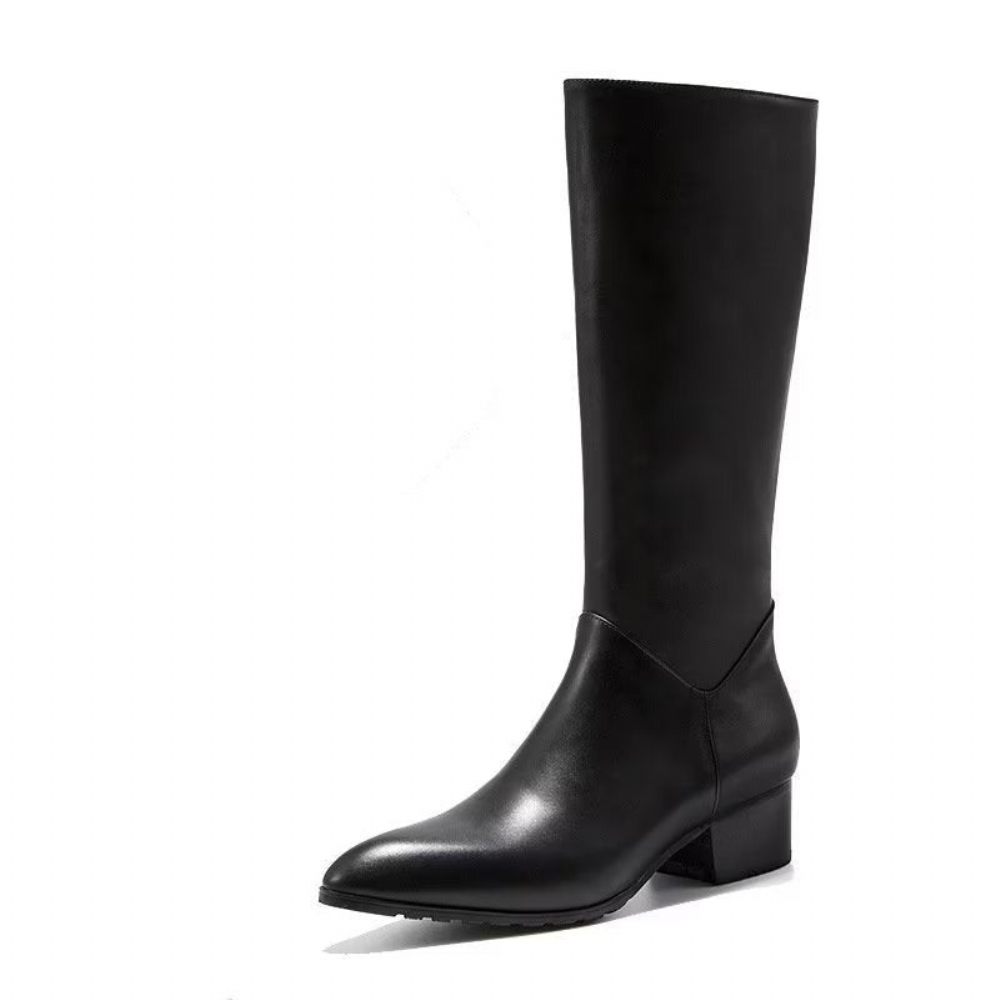 Bottes Pour Hommes Cuir À Talons Hauts Bout Pointu Chic - Noir