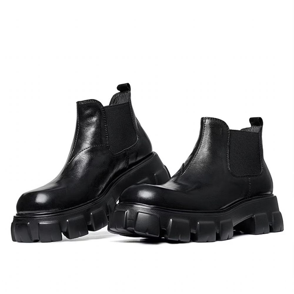 Bottes Pour Hommes Élégantes Martin Courtes Cuir Vache À Fermeture Éclair - Noir