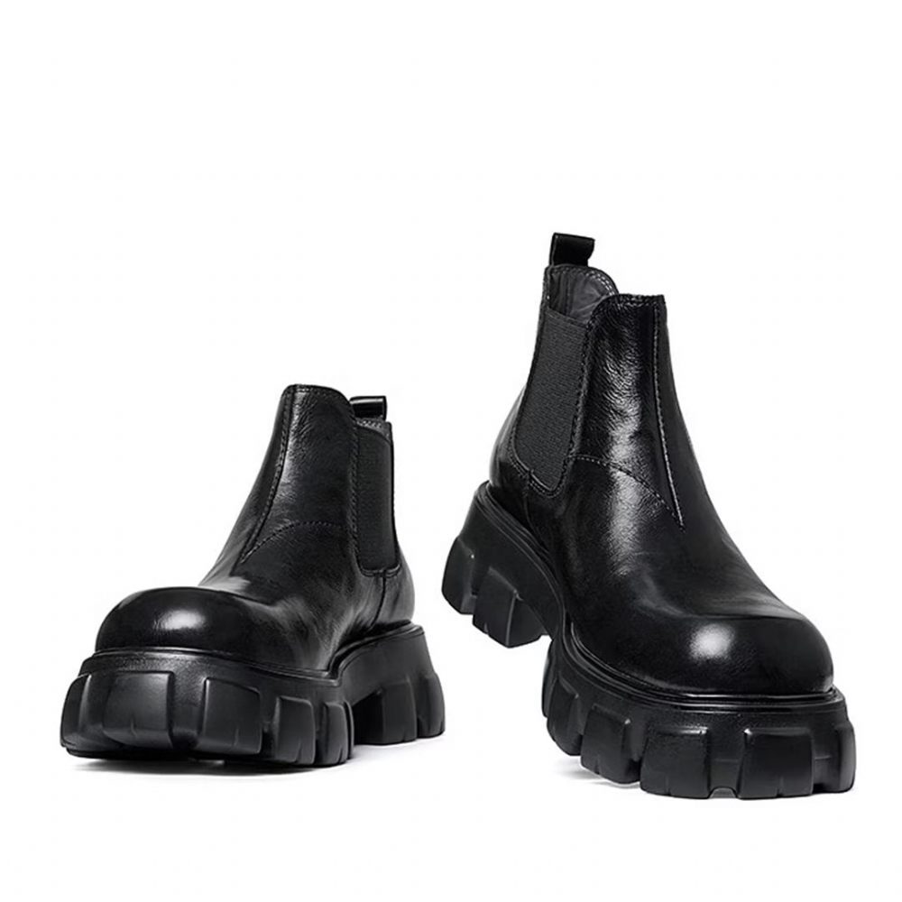 Bottes Pour Hommes Élégantes Martin Courtes Cuir Vache À Fermeture Éclair - Noir