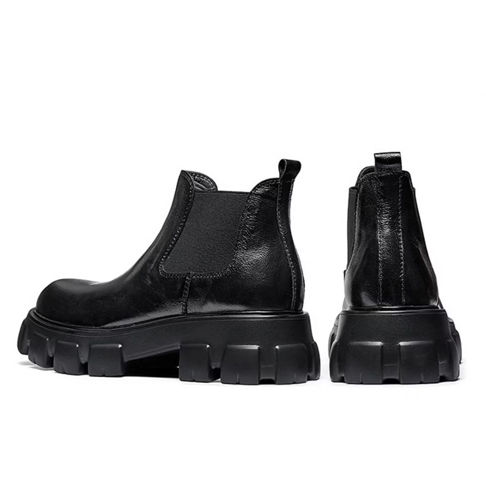 Bottes Pour Hommes Élégantes Martin Courtes Cuir Vache À Fermeture Éclair - Noir