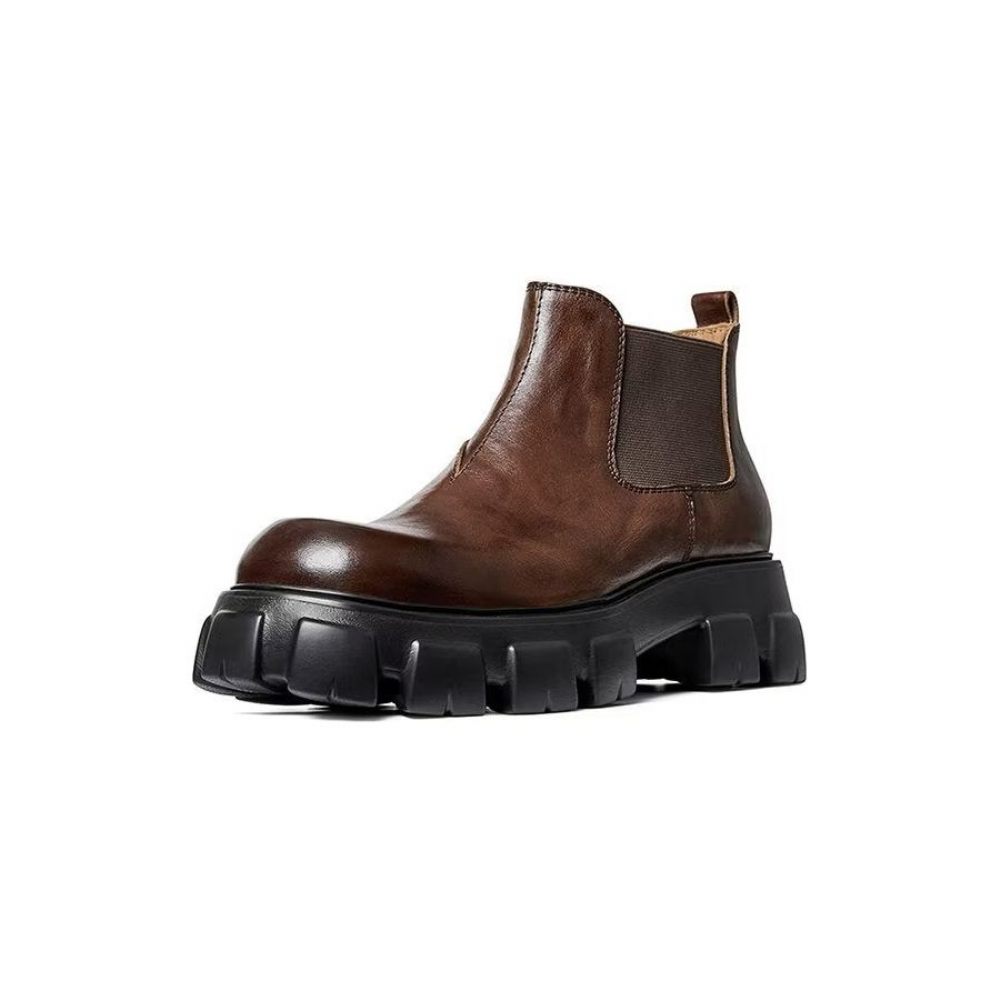 Bottes Pour Hommes Élégantes Martin Courtes Cuir Vache À Fermeture Éclair - Marron