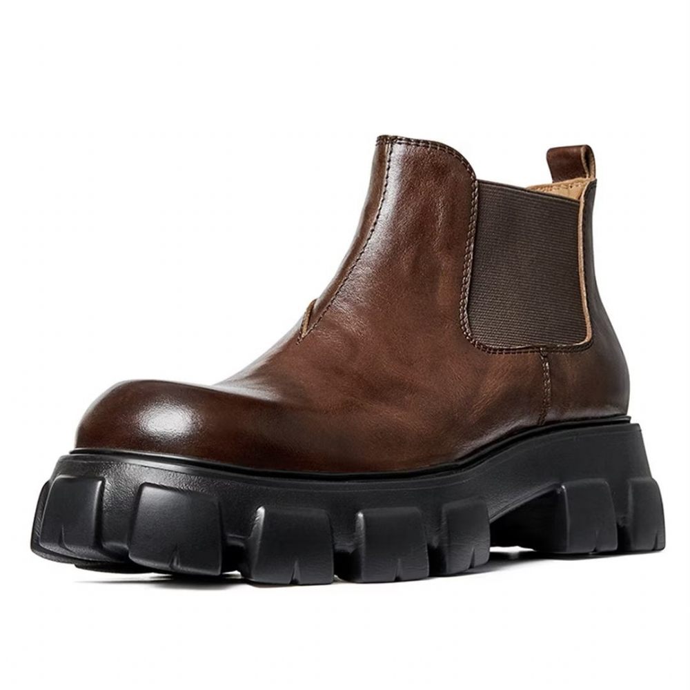 Bottes Pour Hommes Élégantes Martin Courtes Cuir Vache À Fermeture Éclair - Marron