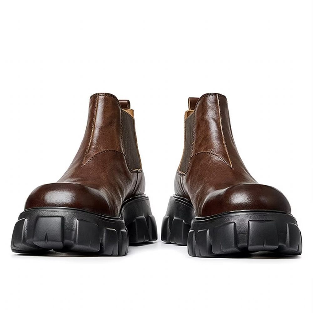 Bottes Pour Hommes Élégantes Martin Courtes Cuir Vache À Fermeture Éclair - Marron