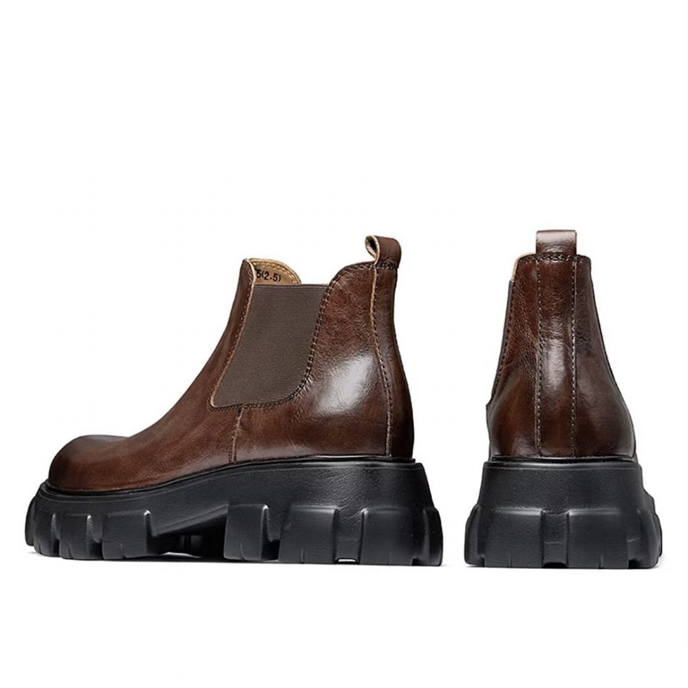 Bottes Pour Hommes Élégantes Martin Courtes Cuir Vache À Fermeture Éclair - Marron