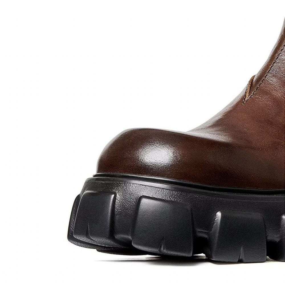 Bottes Pour Hommes Élégantes Martin Courtes Cuir Vache À Fermeture Éclair - Marron