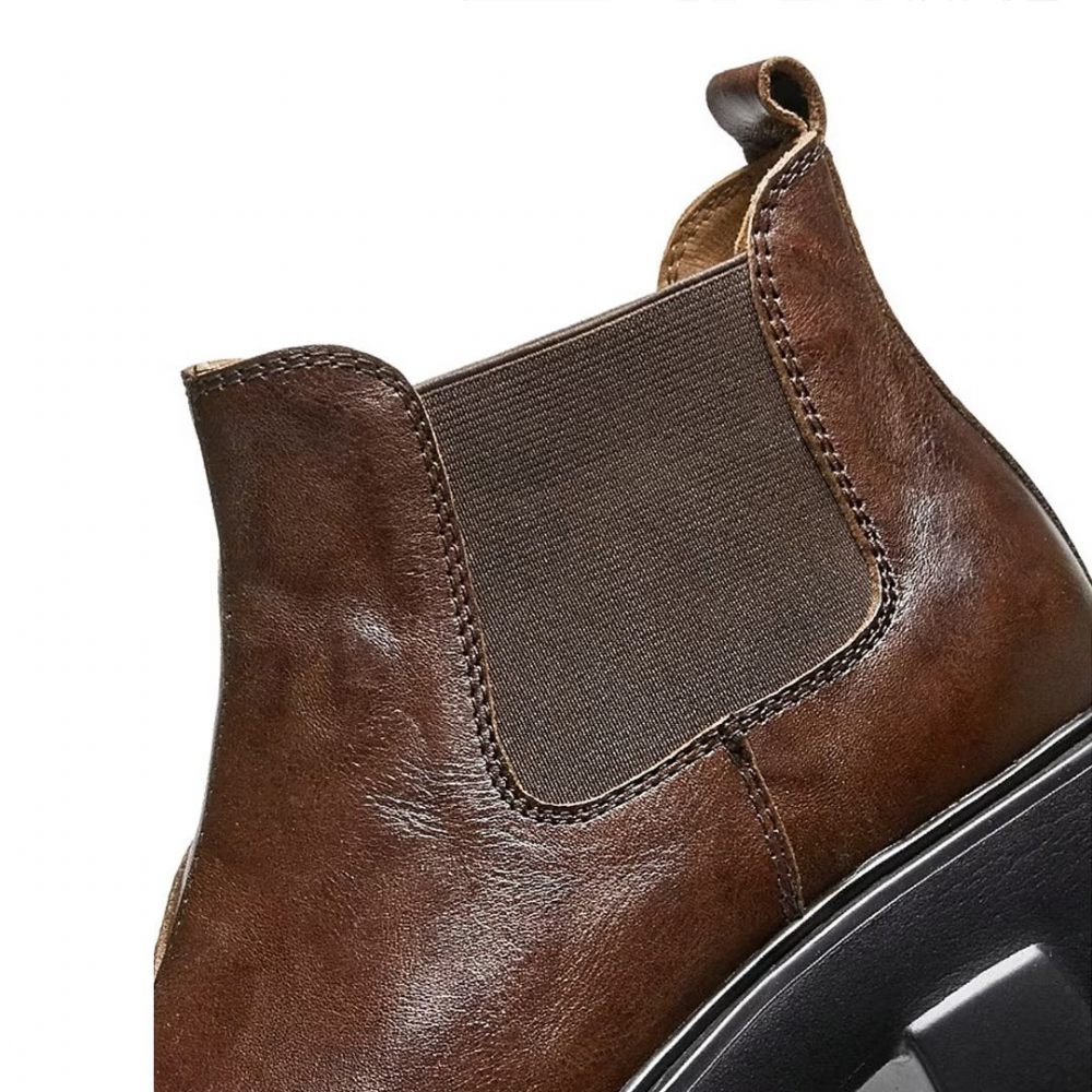 Bottes Pour Hommes Élégantes Martin Courtes Cuir Vache À Fermeture Éclair - Marron