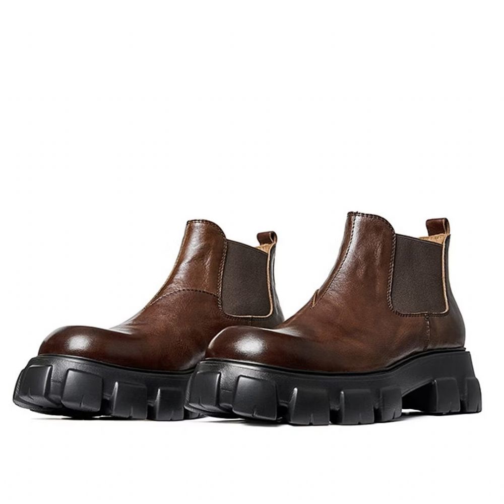 Bottes Pour Hommes Élégantes Martin Courtes Cuir Vache À Fermeture Éclair - Marron