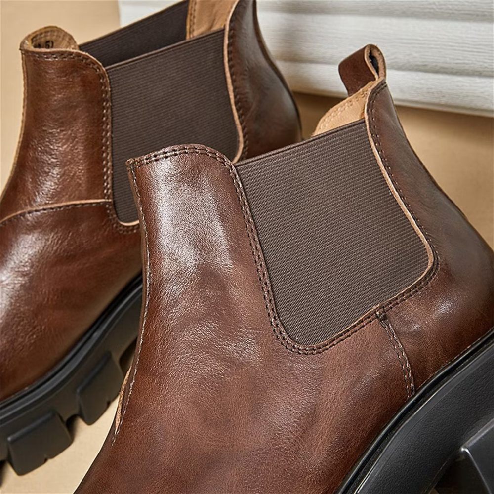 Bottes Pour Hommes Élégantes Martin Courtes Cuir Vache À Fermeture Éclair - Marron