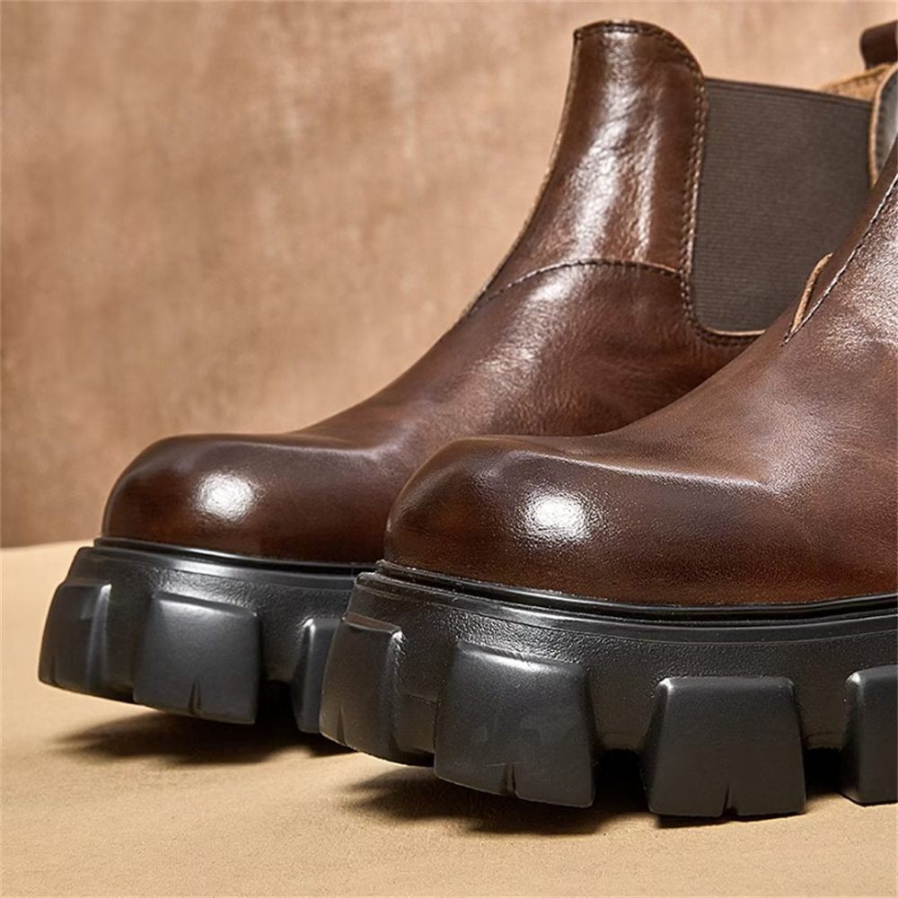 Bottes Pour Hommes Élégantes Martin Courtes Cuir Vache À Fermeture Éclair - Marron