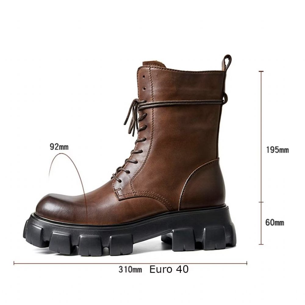 Bottes Pour Hommes Élégantes Vintage Cuir Vache Courte Fermeture Éclair Martin Classiques - Marron