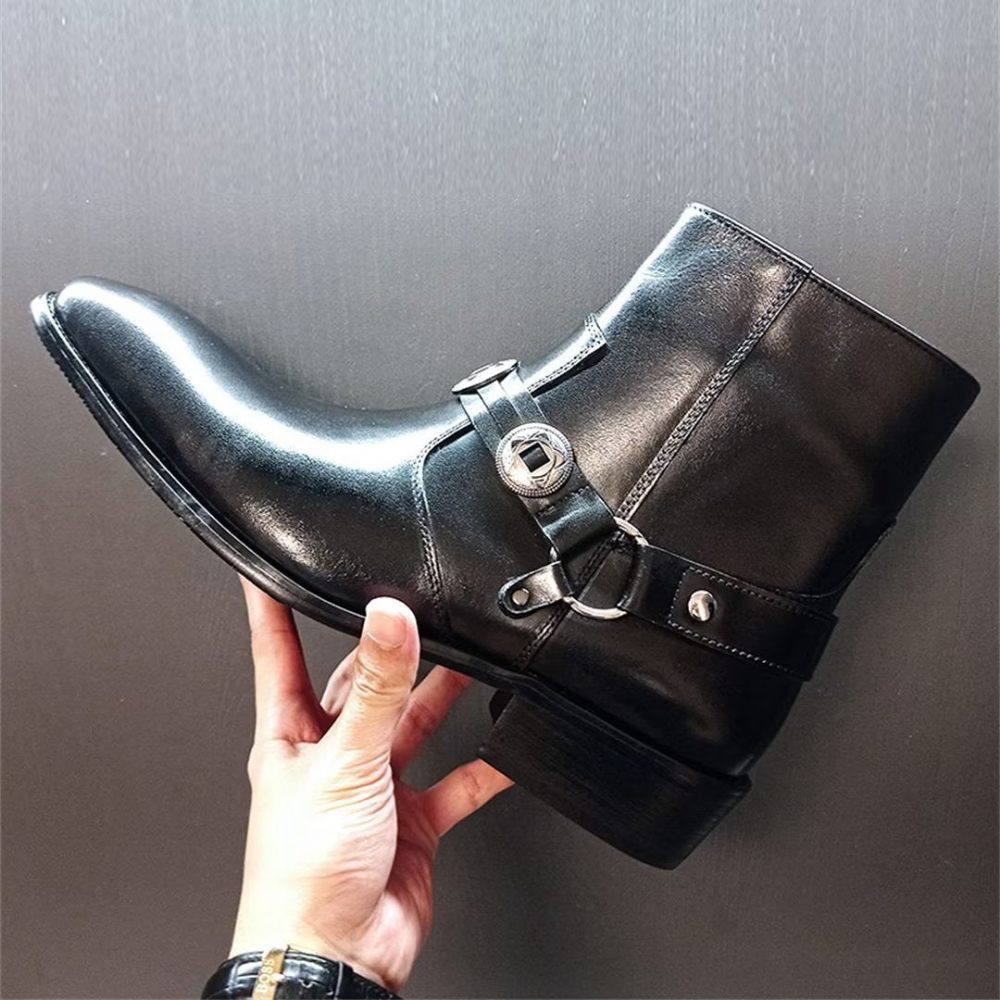 Bottes Pour Hommes Elite Solid Bottines Cuir Véritable - Noir