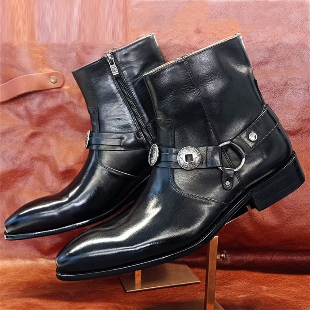 Bottes Pour Hommes Elite Solid Bottines Cuir Véritable - Noir