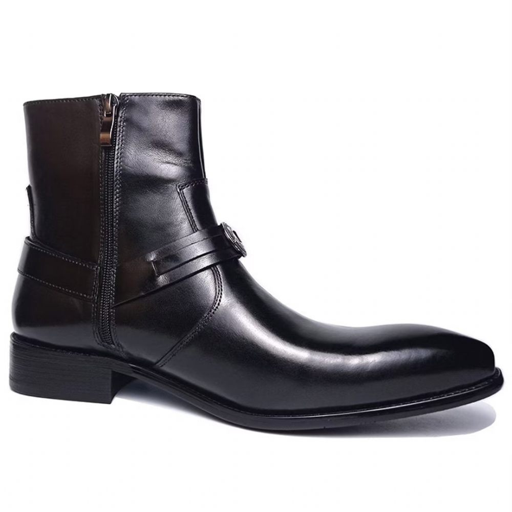 Bottes Pour Hommes Elite Solid Bottines Cuir Véritable - Noir