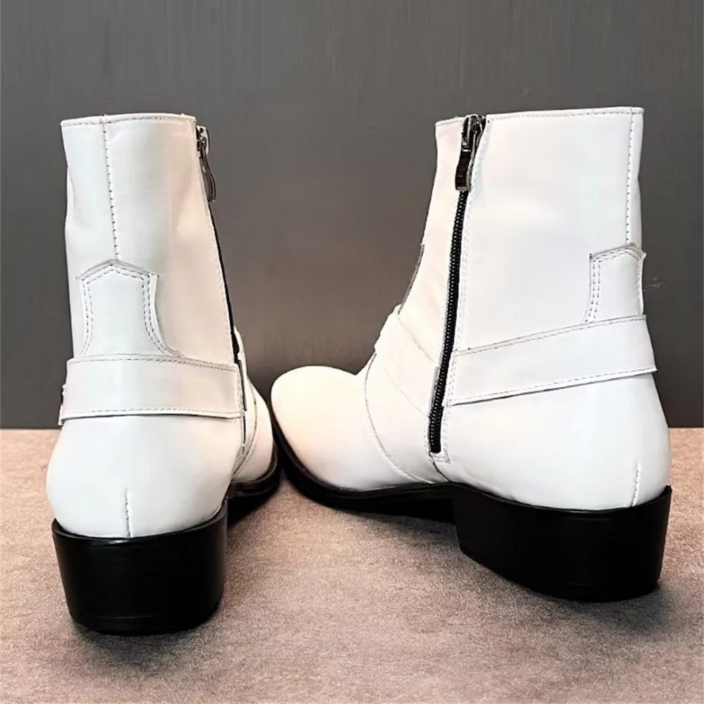 Bottes Pour Hommes Elite Solid Bottines Cuir Véritable - Blanc