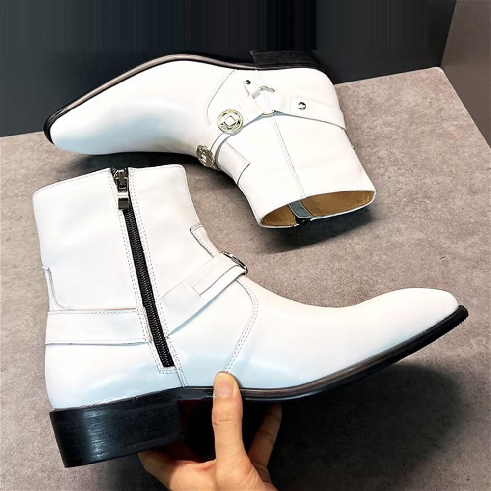 Bottes Pour Hommes Elite Solid Bottines Cuir Véritable - Blanc