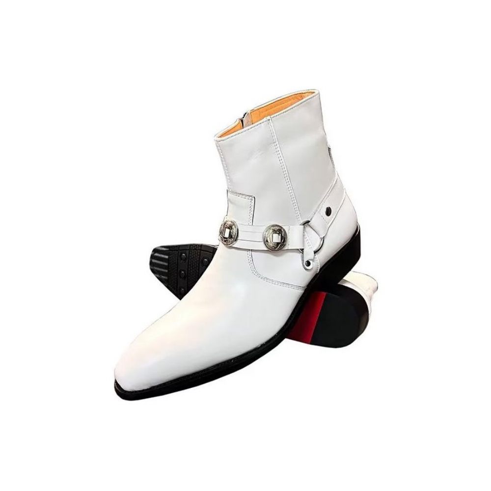 Bottes Pour Hommes Elite Solid Bottines Cuir Véritable - Blanc